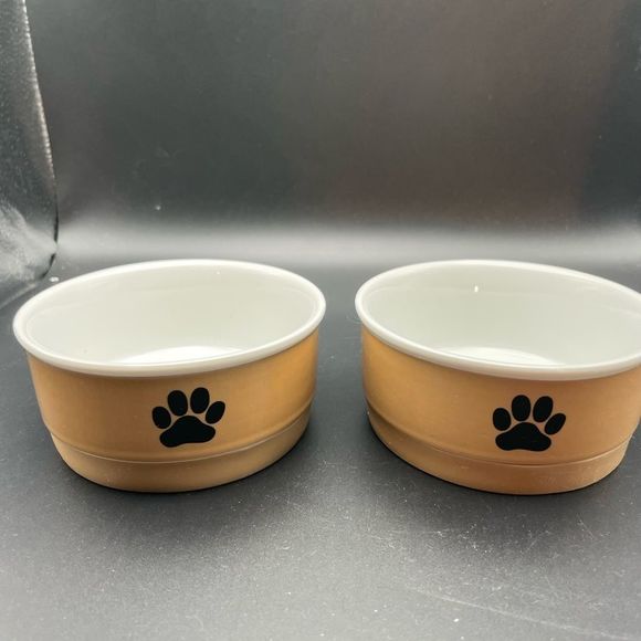 NIB!! Bone Dry Ceramic Pet Collection, Small Bowl Set, Paw 2 Count, Taupe/Black - Picture 6 of 8